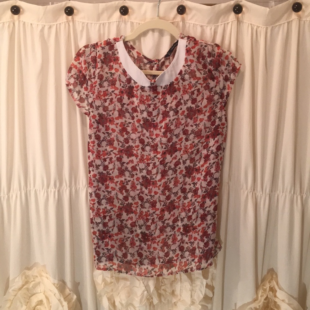 Floral sheer bib top blouse from Zara